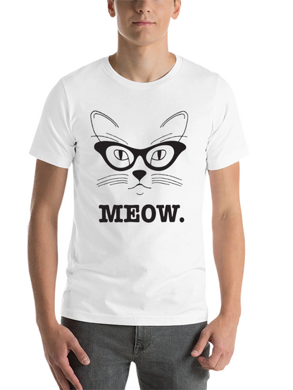 Meow Cat Glasses T-Shirt - Black