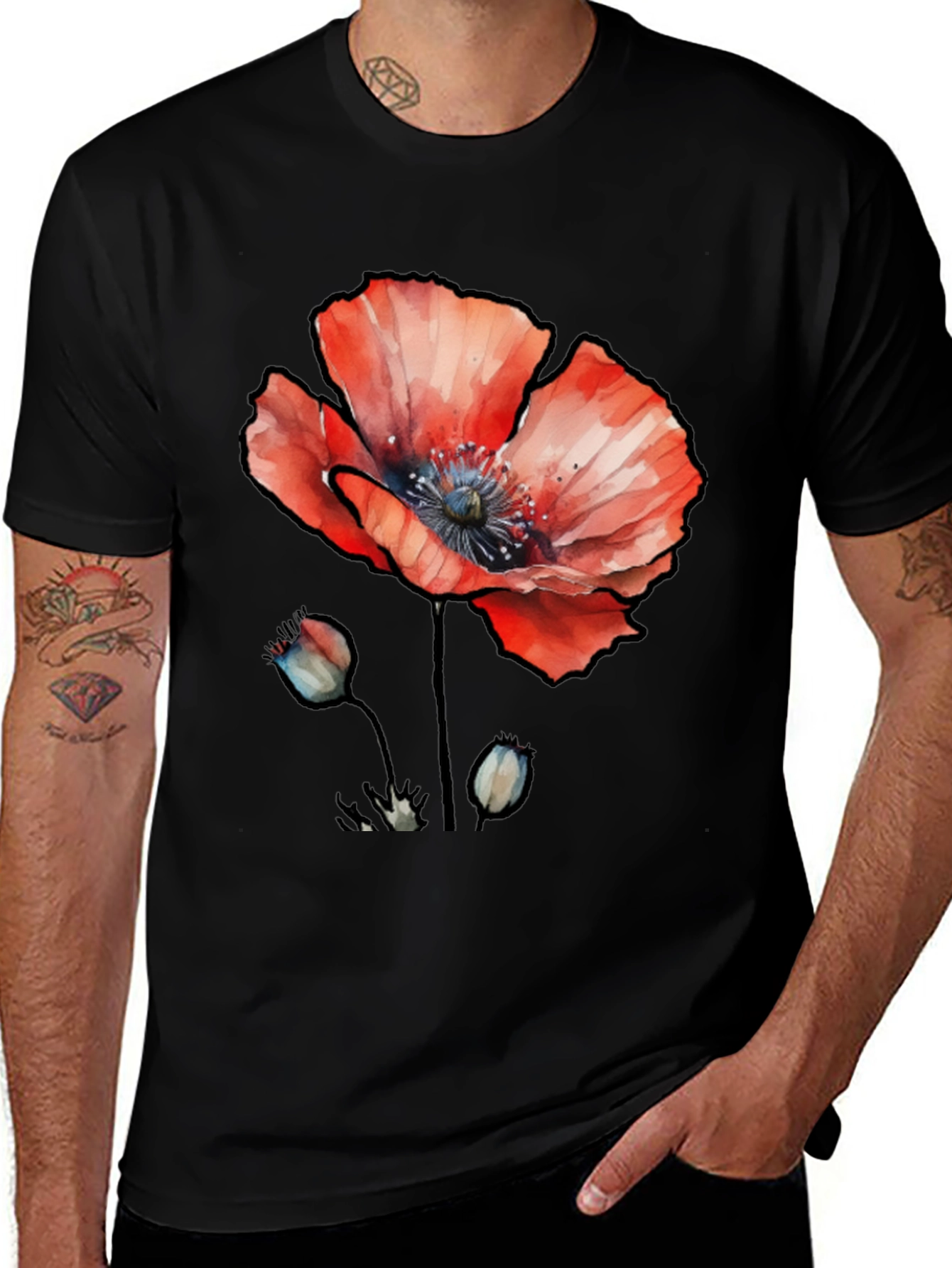 Floral Poppy Graphic Print T-Shirt