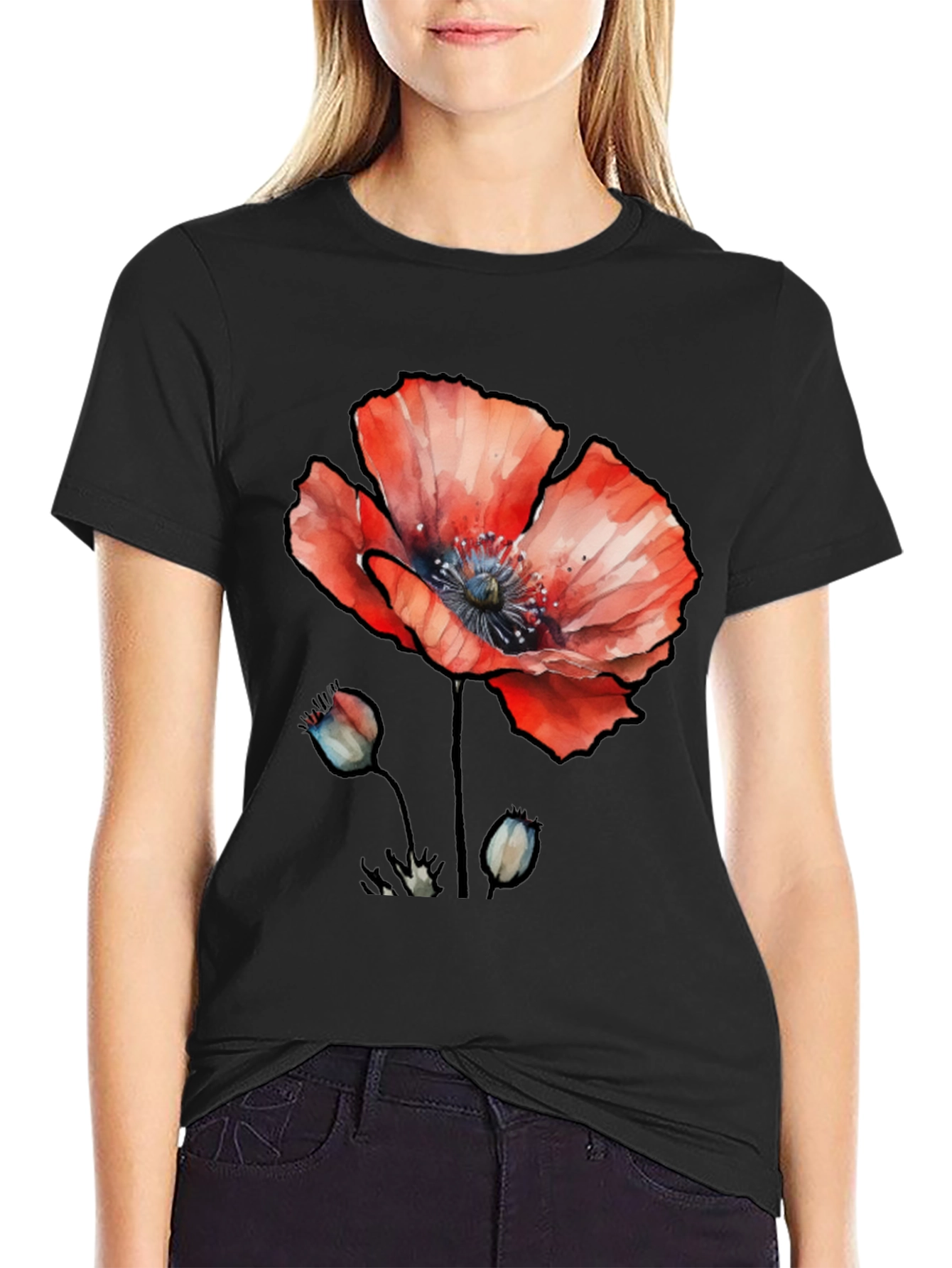 Floral Poppy Graphic Print T-Shirt