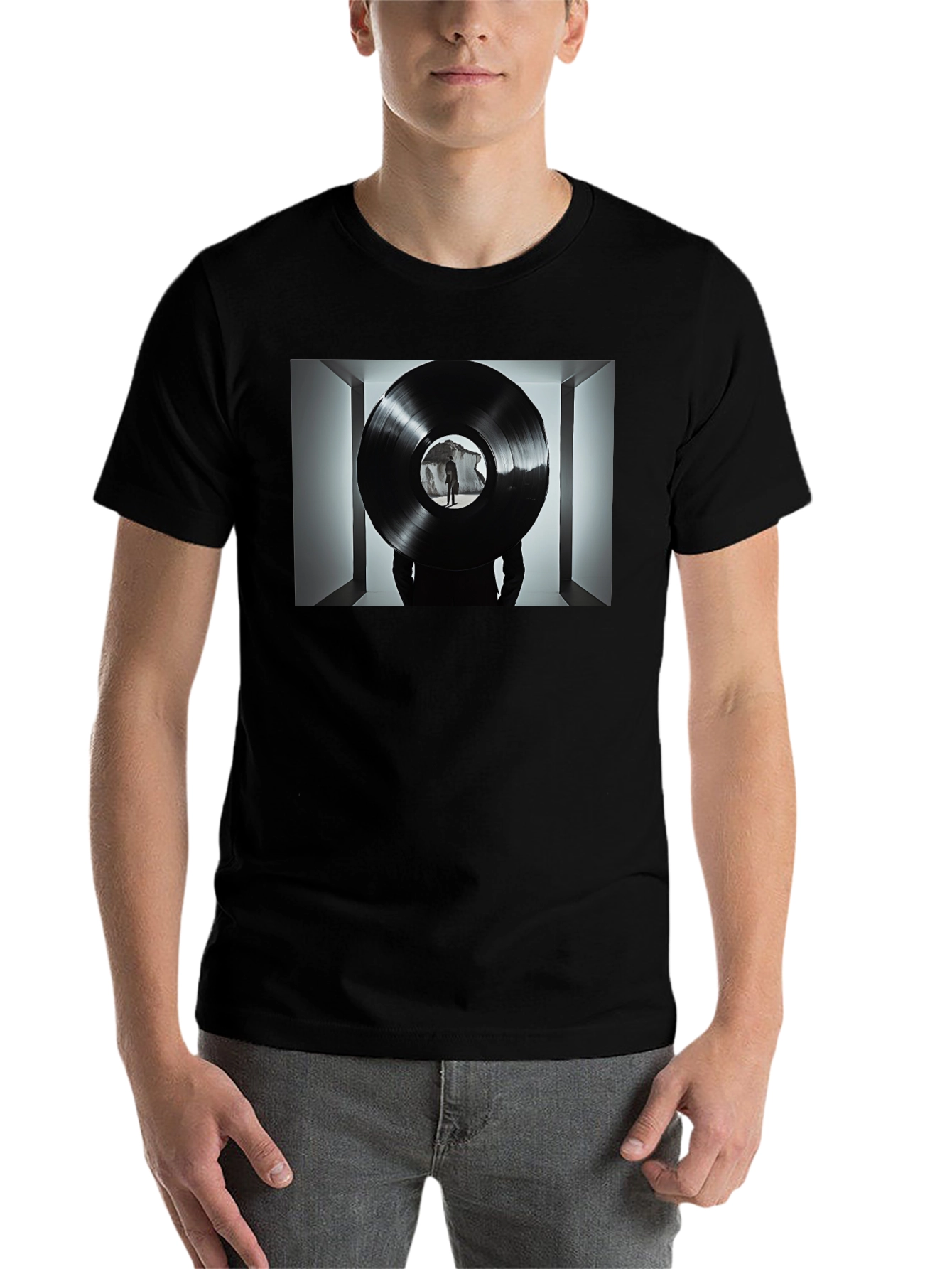 Abstract Record Print Black Tee