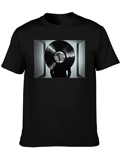 Abstract Record Print Black Tee