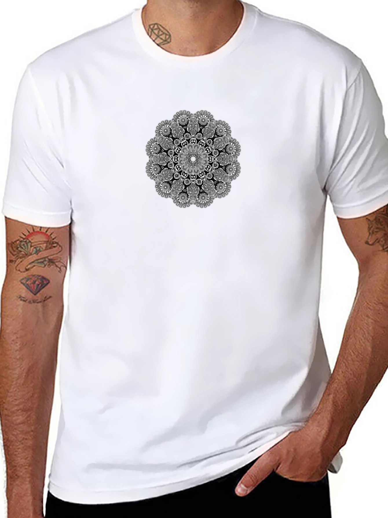 Black T-Shirt with Mandala Graphic