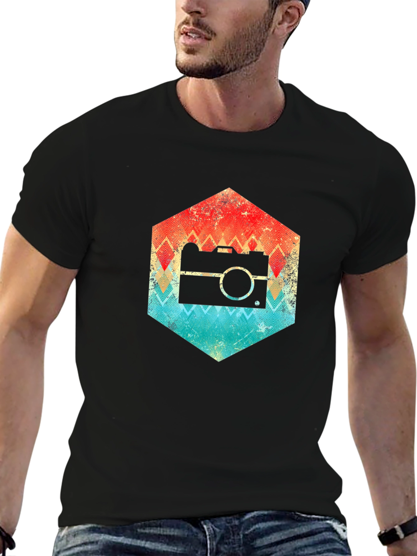 Retro Camera Hexagon Graphic Tee