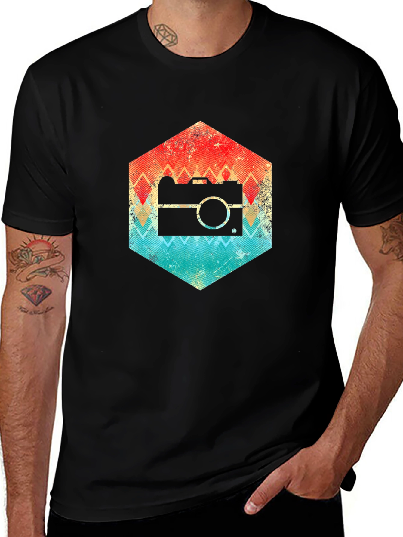 Retro Camera Hexagon Graphic Tee
