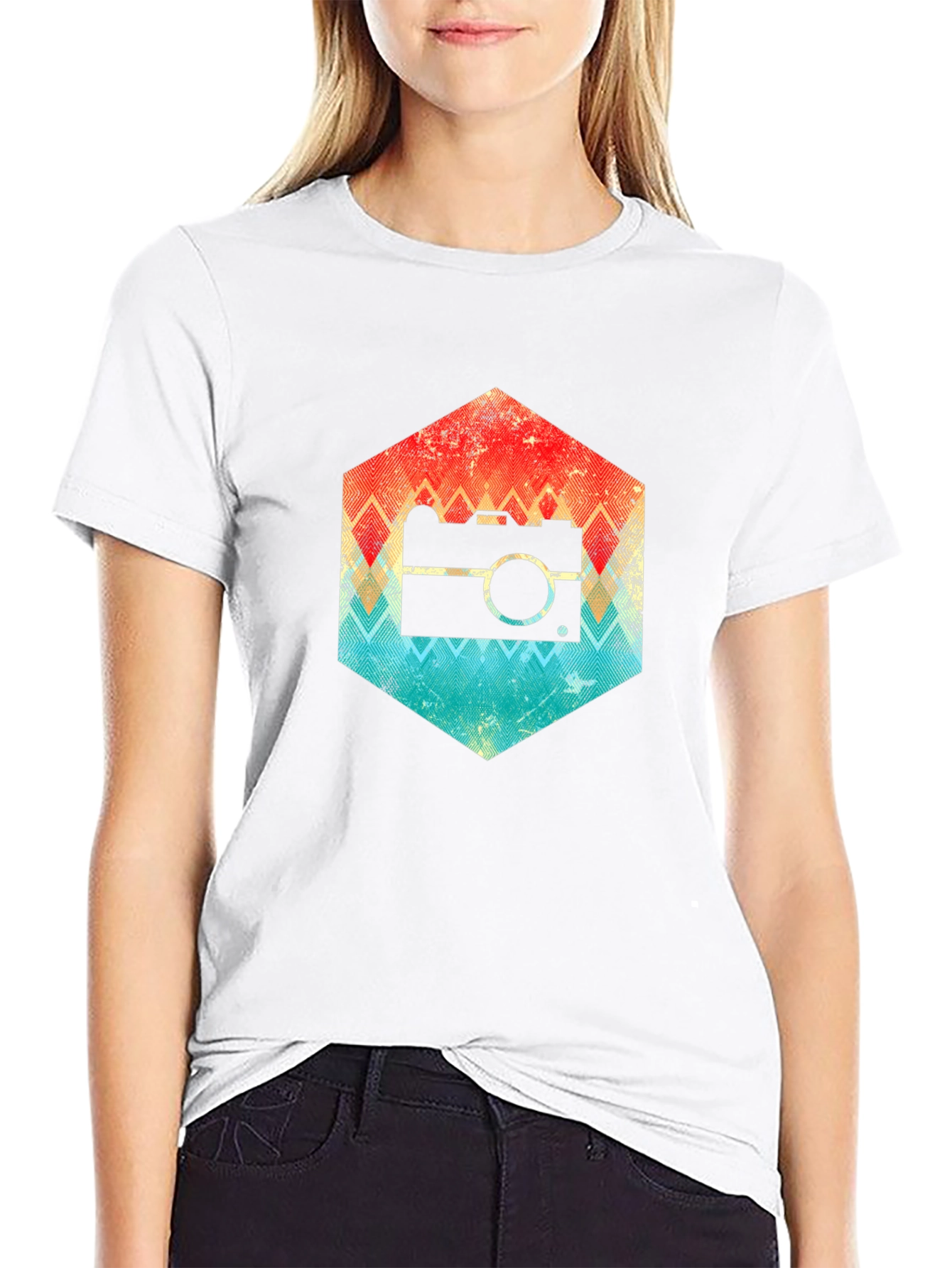 Retro Camera Hexagon Graphic Tee