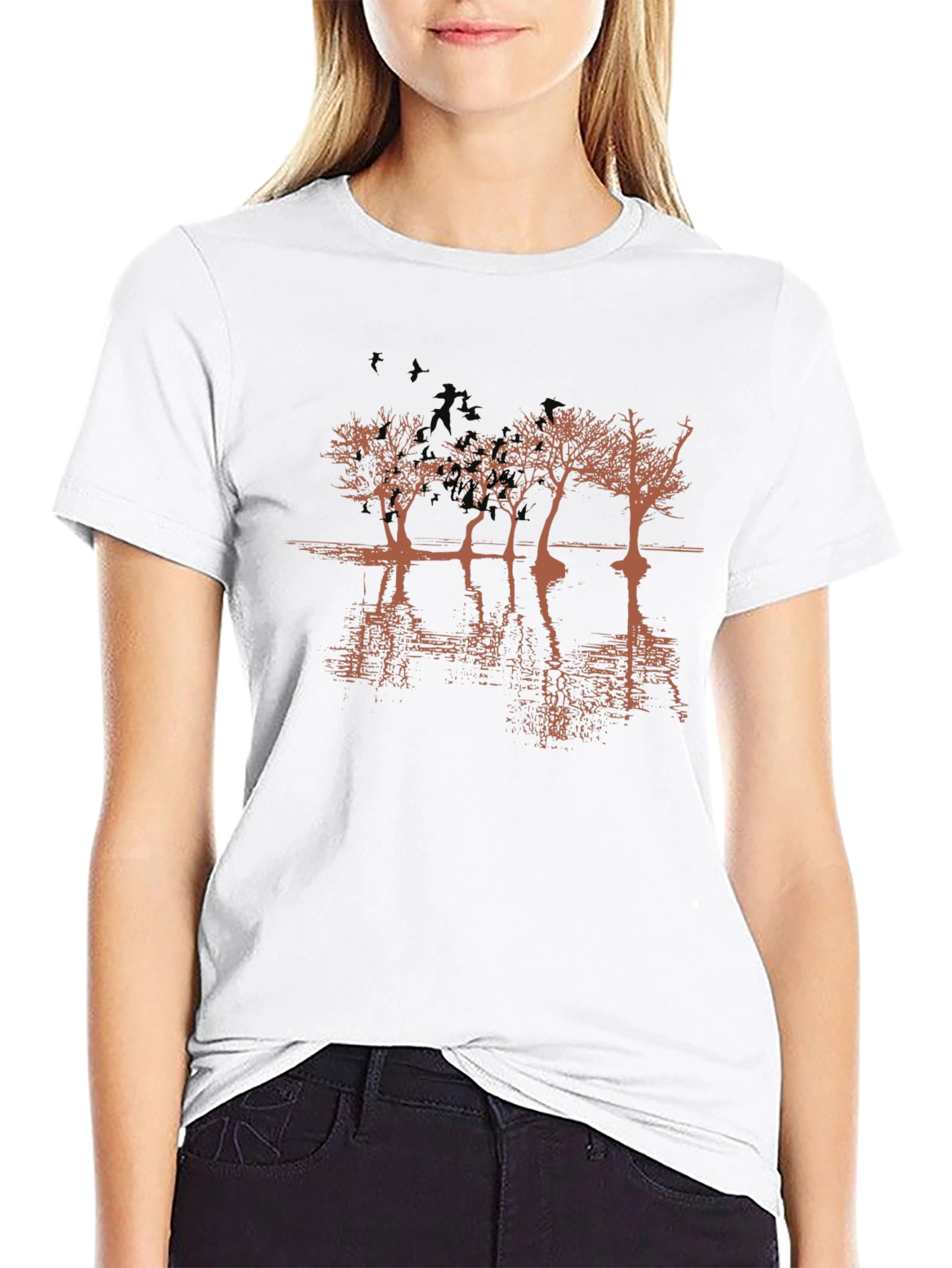 Mens Black Graphic T-Shirt - Tree Reflection Design