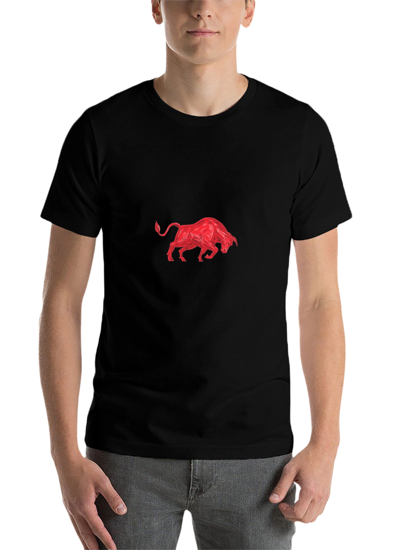 Black Tee with Red Bull Graphic