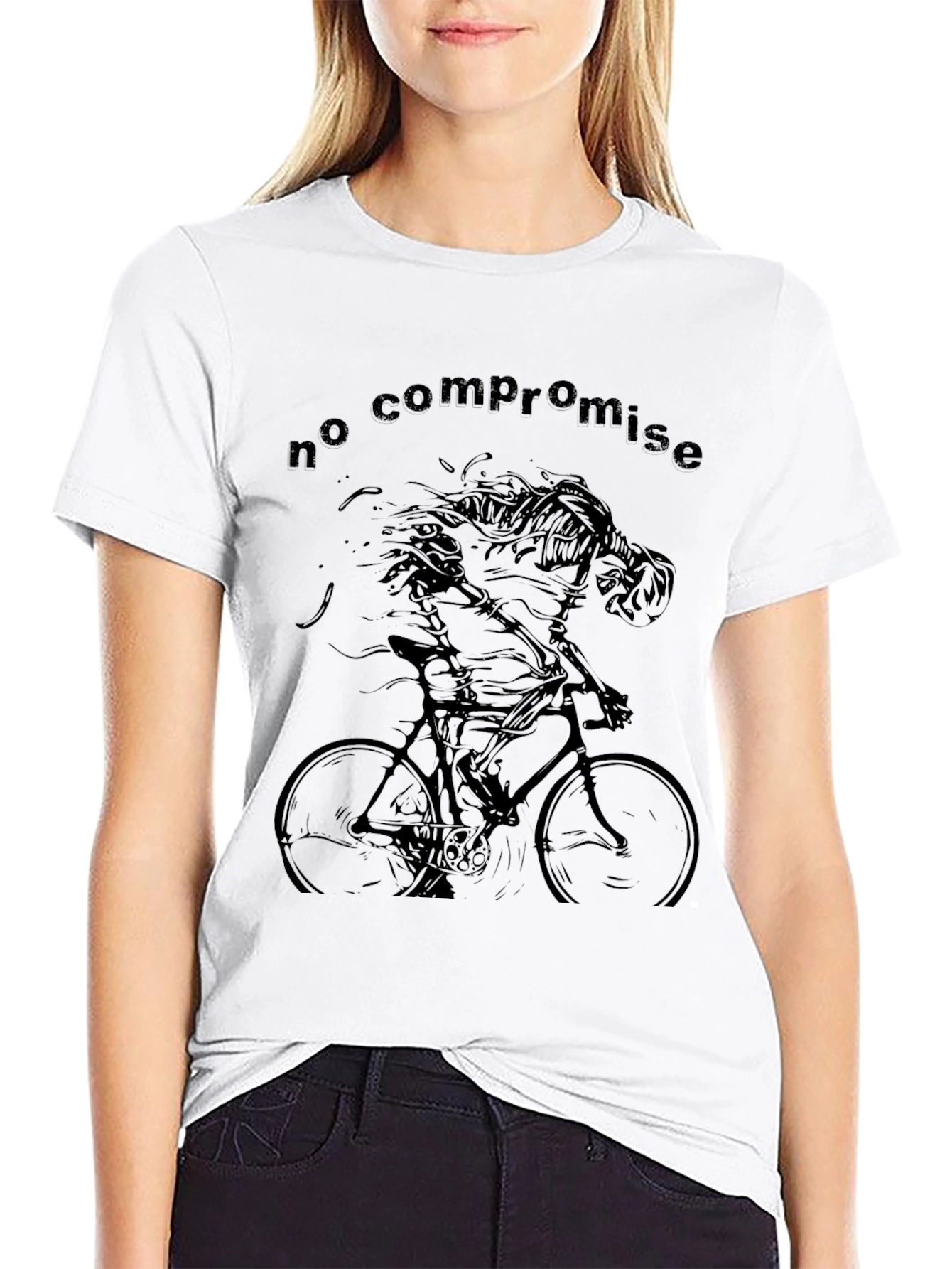 No Compromise Skeleton Cyclist Black T-Shirt