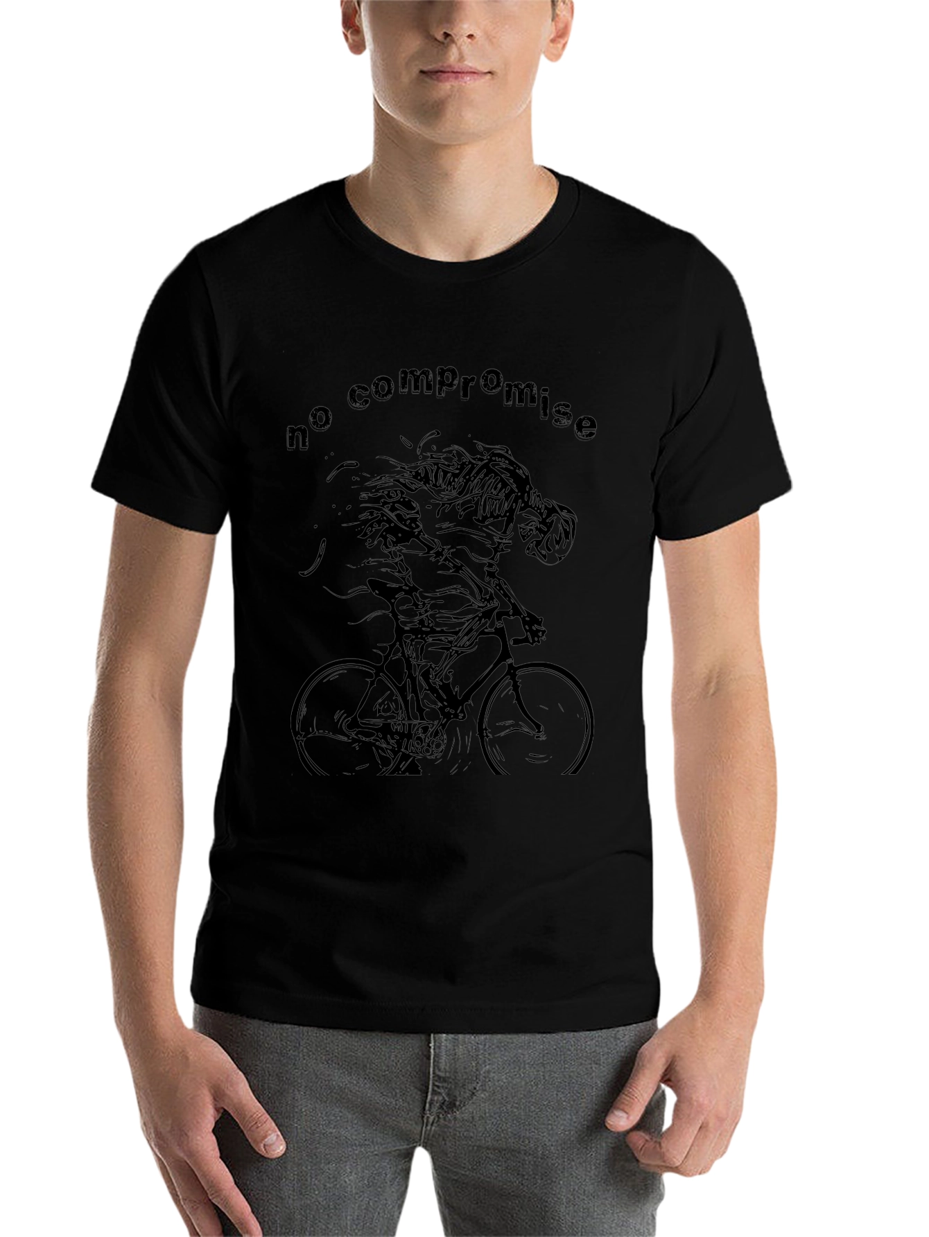 No Compromise Skeleton Cyclist Black T-Shirt