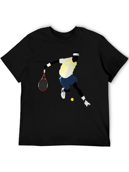 Tennis Player Graphic Tee - Black Cotton T-Shirt