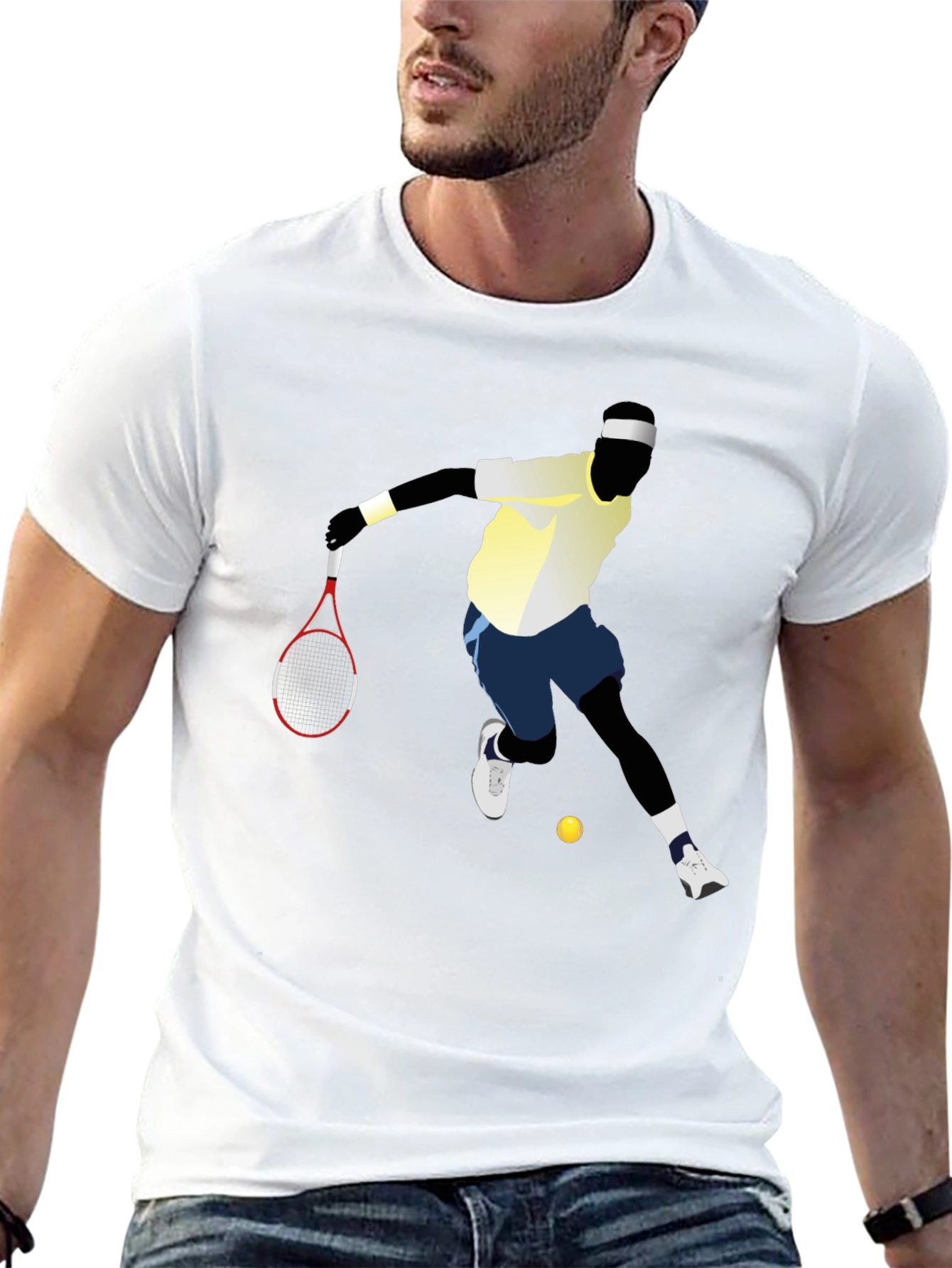 Tennis Player Graphic Tee - Black Cotton T-Shirt