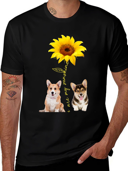 Corgi Sunflower Graphic Black T-Shirt