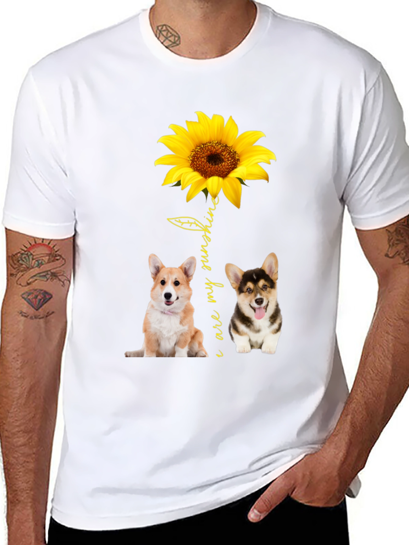 Corgi Sunflower Graphic Black T-Shirt
