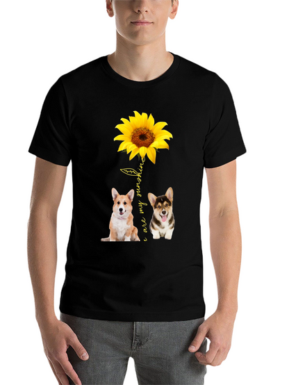 Corgi Sunflower Graphic Black T-Shirt