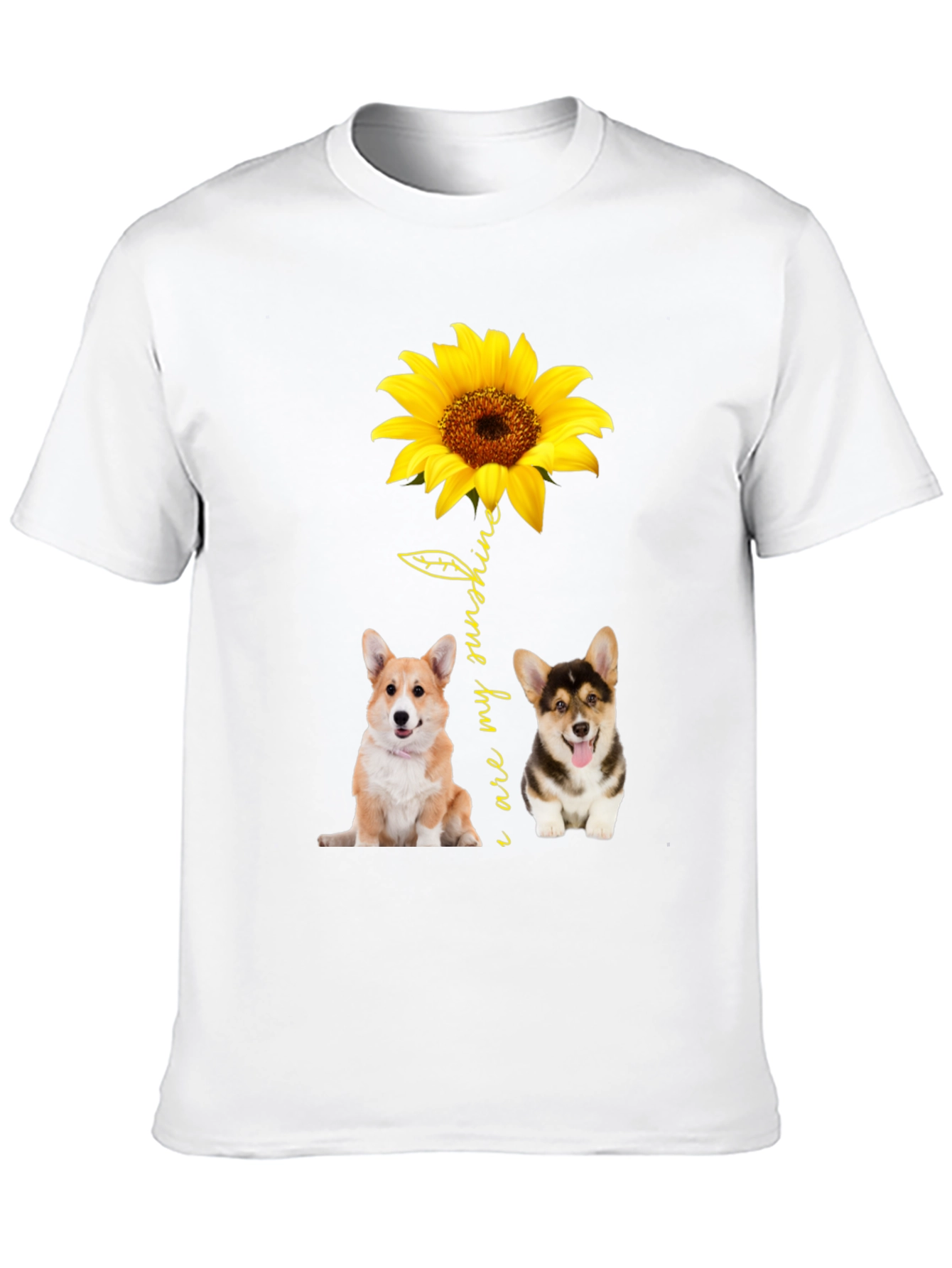 Corgi Sunflower Graphic Black T-Shirt