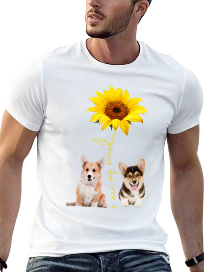 Corgi Sunflower Graphic Black T-Shirt