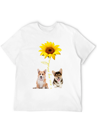 Corgi Sunflower Graphic Black T-Shirt