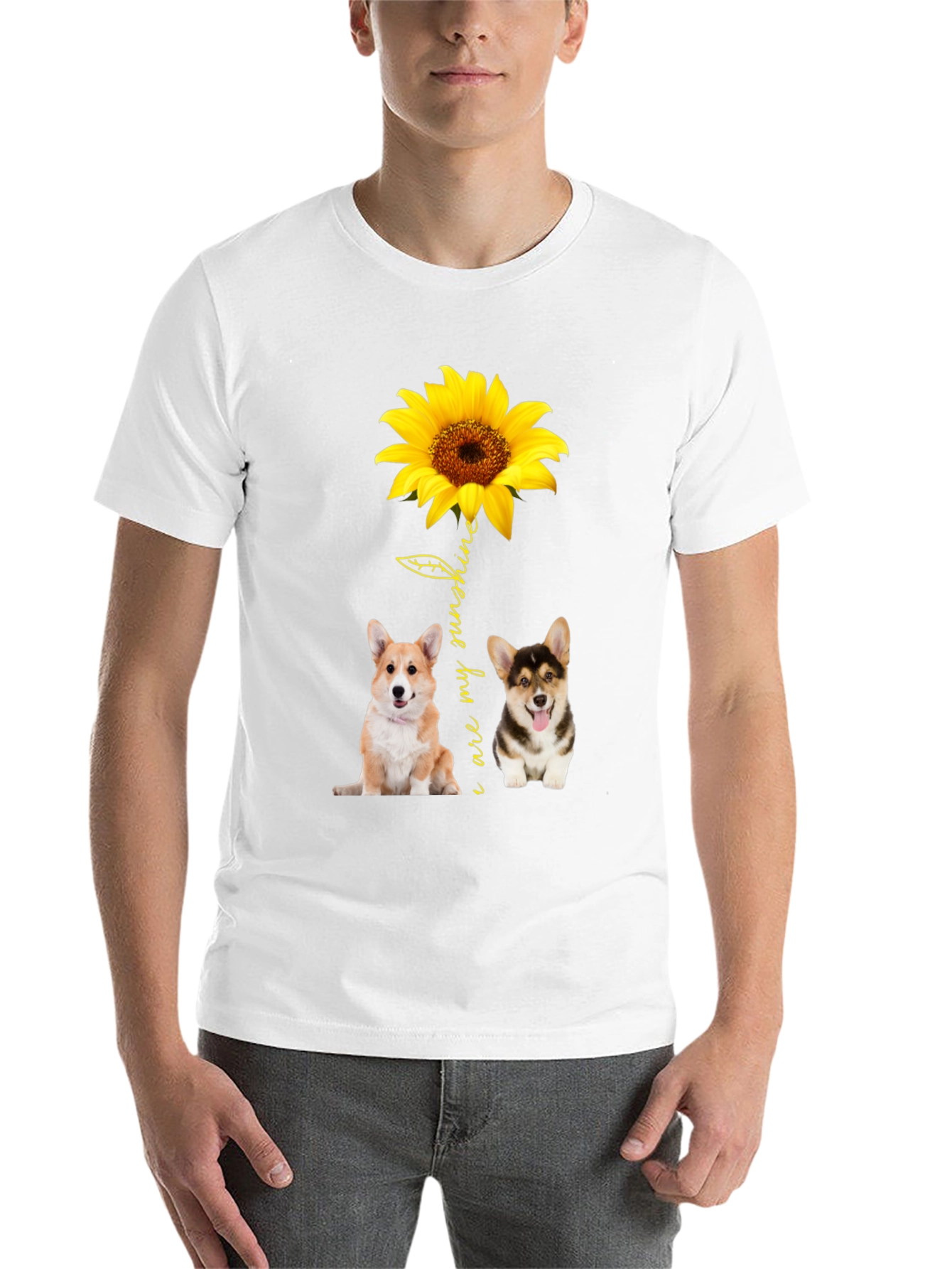 Corgi Sunflower Graphic Black T-Shirt
