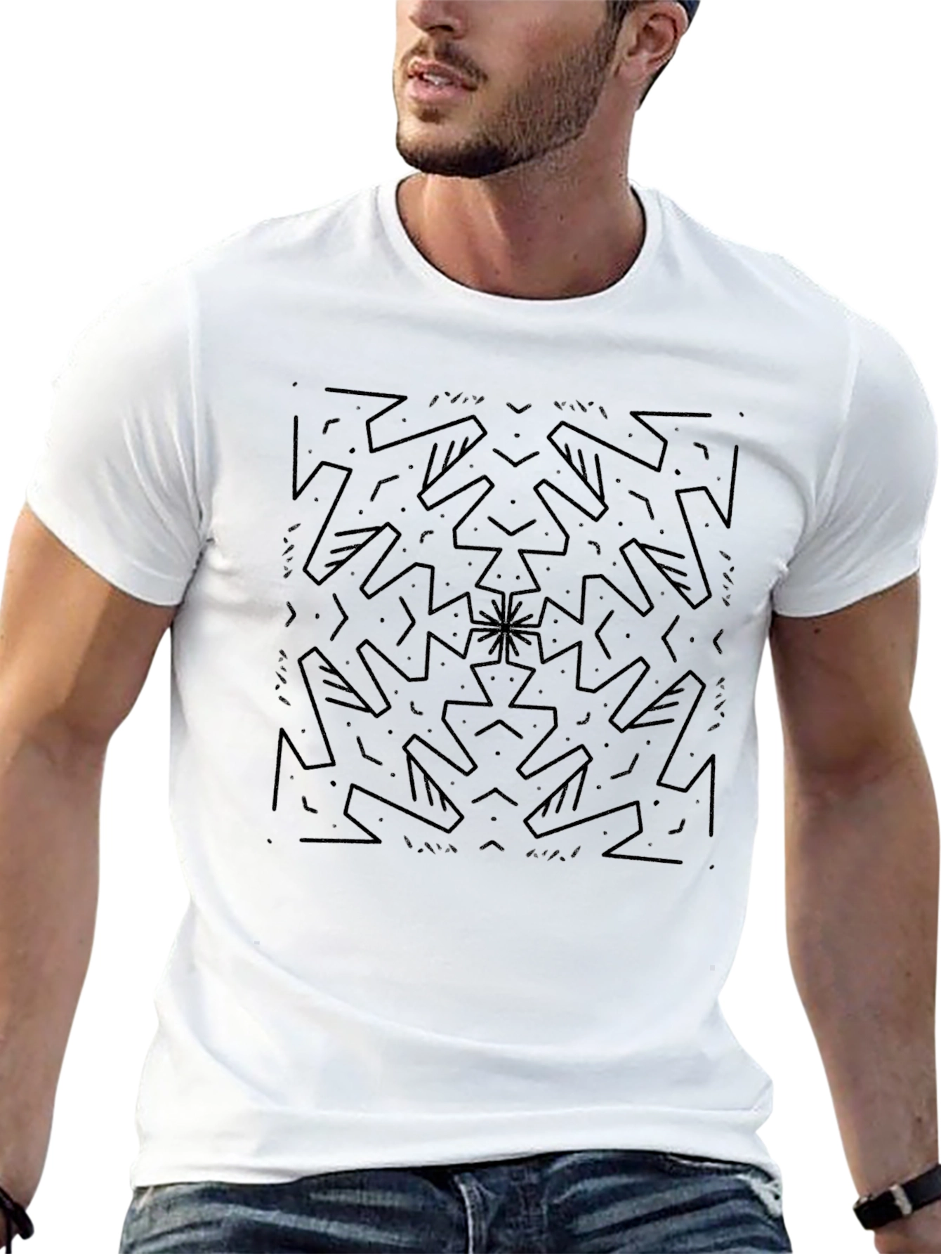 Abstract Geometric Print Black T-Shirt