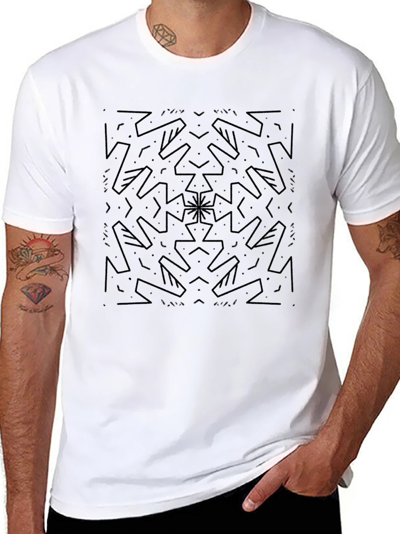 Abstract Geometric Print Black T-Shirt