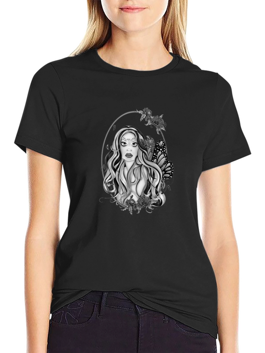 Mystic Woman Graphic Tee - Black Cotton Blend T-Shirt