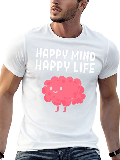 Happy Mind Happy Life Cartoon Brain T-Shirt