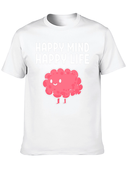 Happy Mind Happy Life Cartoon Brain T-Shirt