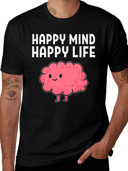 Happy Mind Happy Life Cartoon Brain T-Shirt
