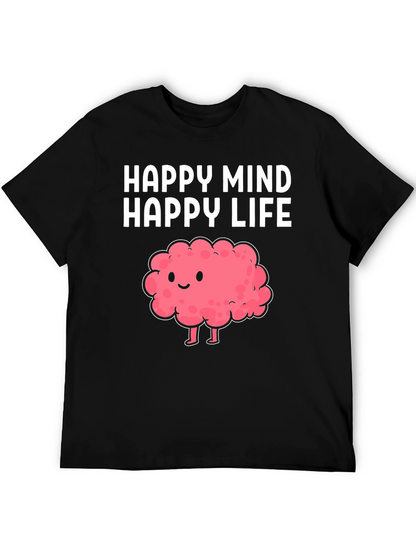 Happy Mind Happy Life Cartoon Brain T-Shirt