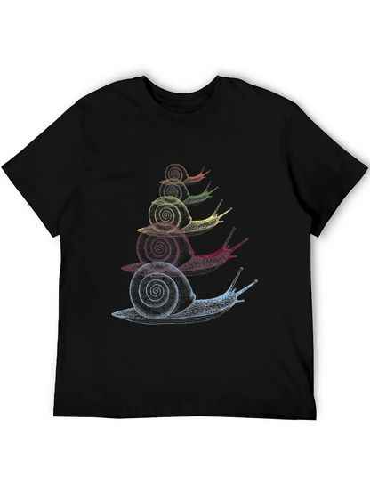 Stacked Snail Graphic Tee - Quirky Mens Black T-Shirt