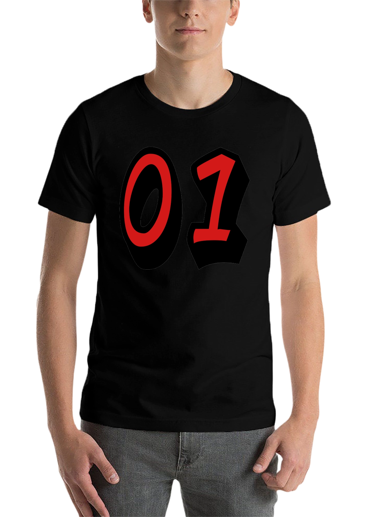 Bold Number T-Shirt - Black with Red 01 Design