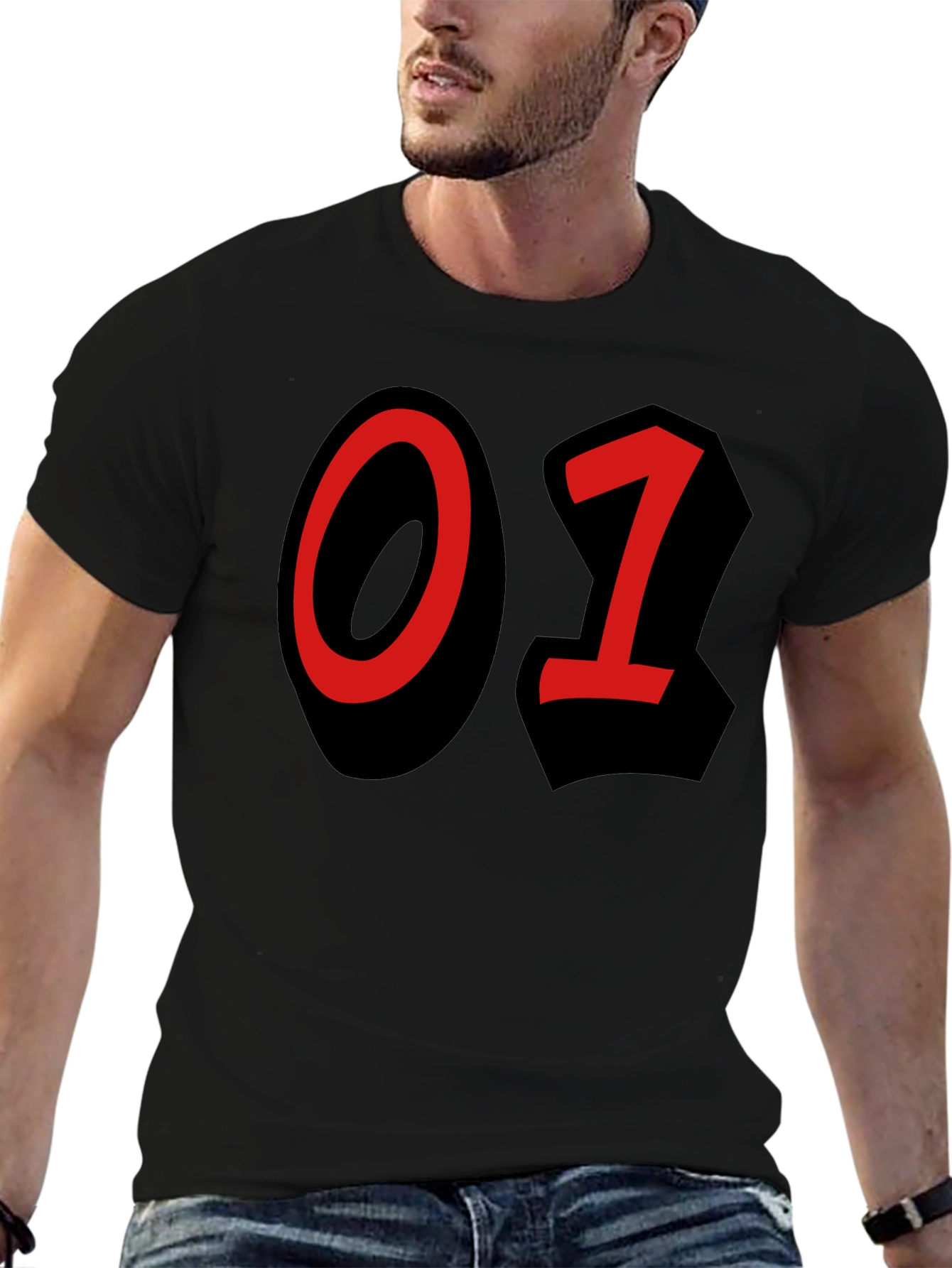 Bold Number T-Shirt - Black with Red 01 Design