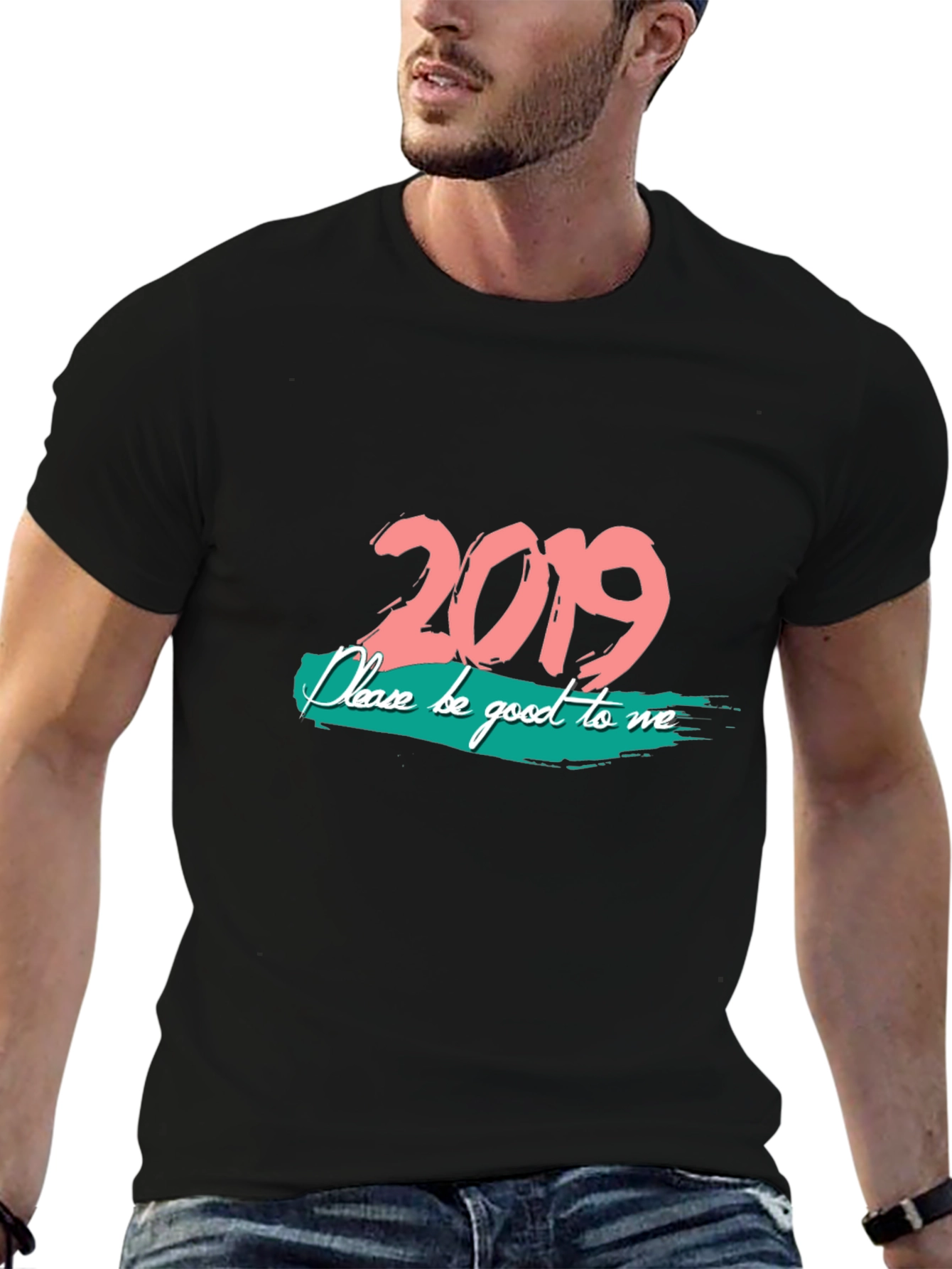 2019 Graphic Print Black T-Shirt