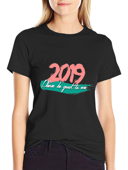 2019 Graphic Print Black T-Shirt