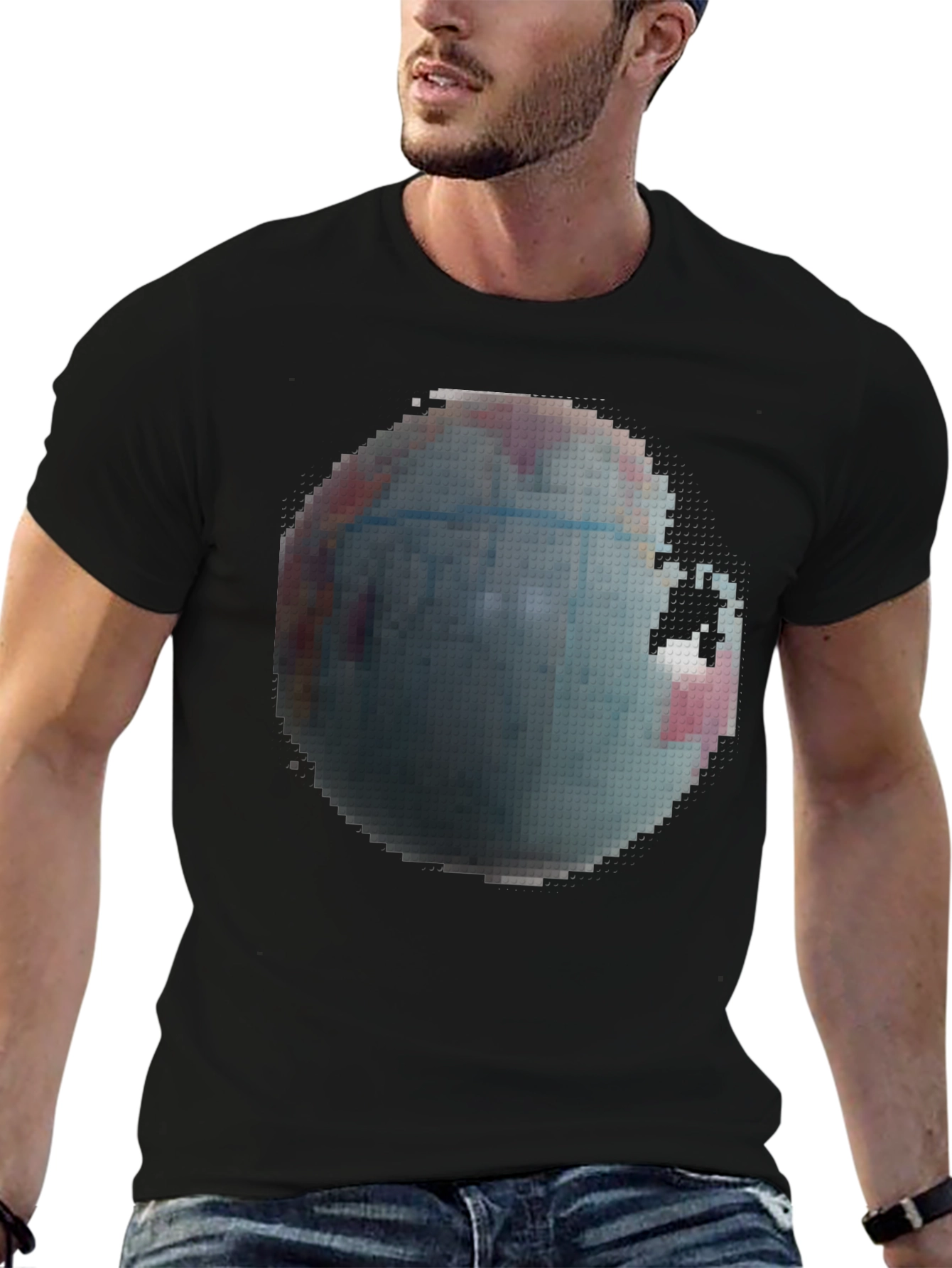 Pixelated Earth Graphic Black T-Shirt