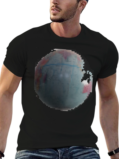 Pixelated Earth Graphic Black T-Shirt