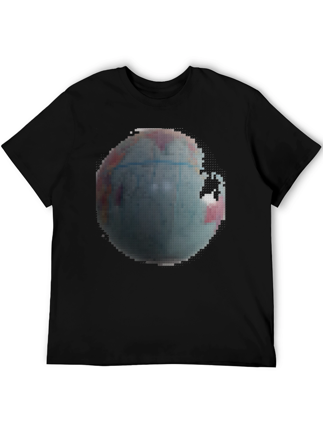 Pixelated Earth Graphic Black T-Shirt