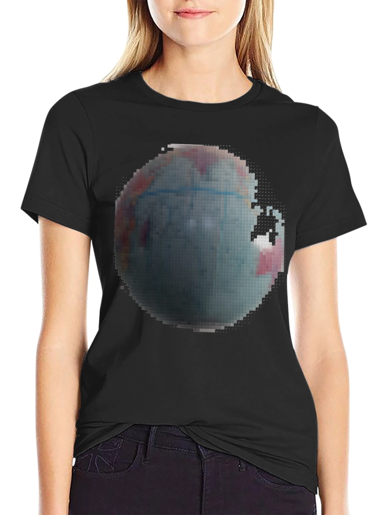 Pixelated Earth Graphic Black T-Shirt