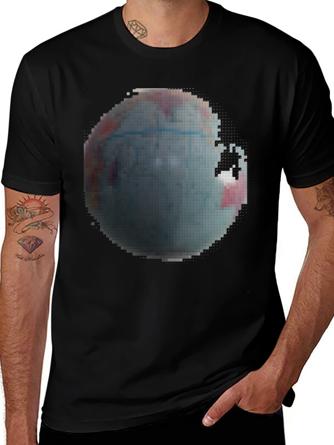 Pixelated Earth Graphic Black T-Shirt