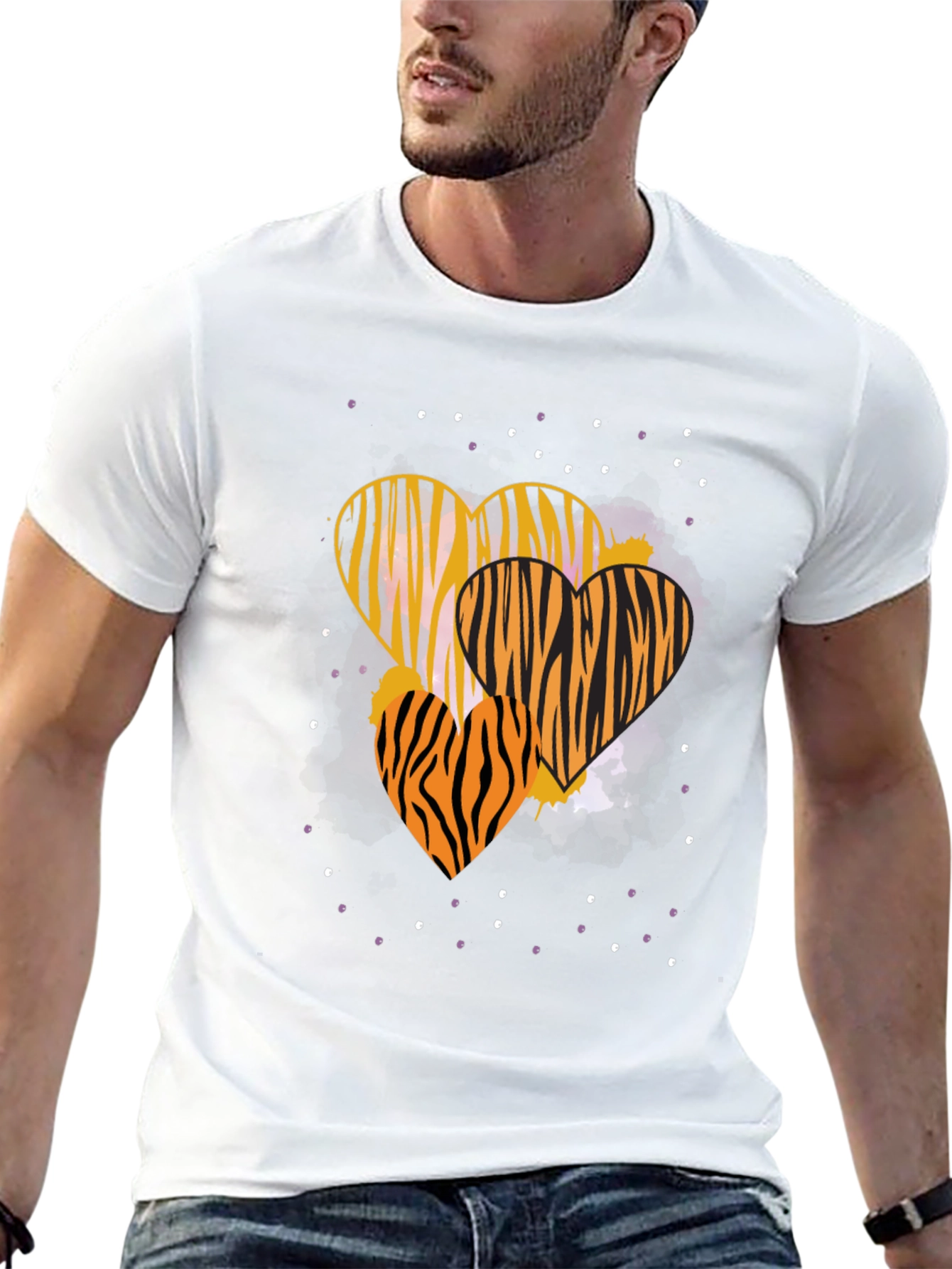 Striped Heart Graphic Tee - Trendy Casual Wear