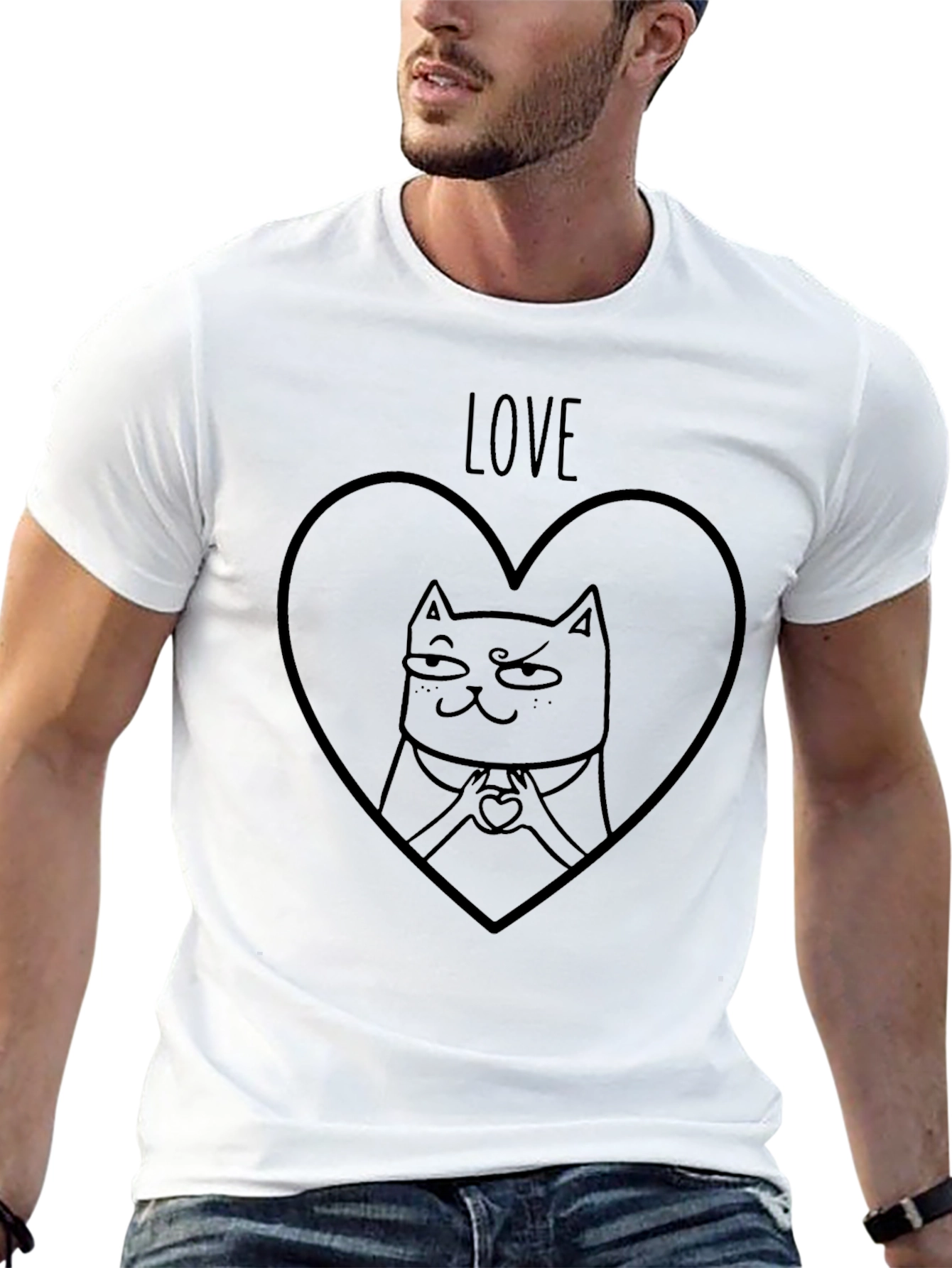 Love Cat Heart T-Shirt - Mens Graphic Tee