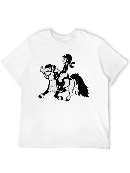 Cartoon Horse Riding Black T-Shirt