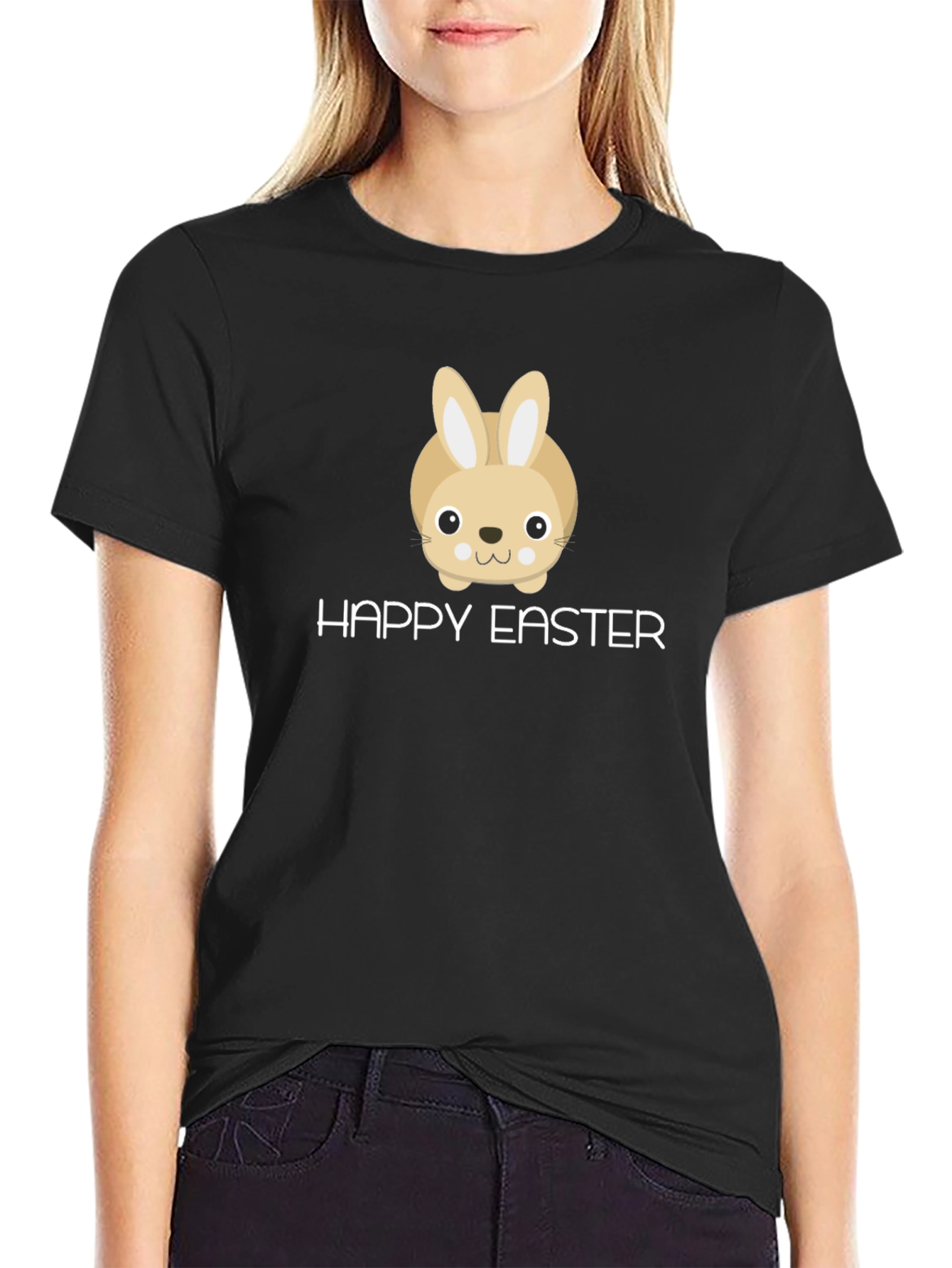 Happy Easter Bunny Graphic T-Shirt - Black