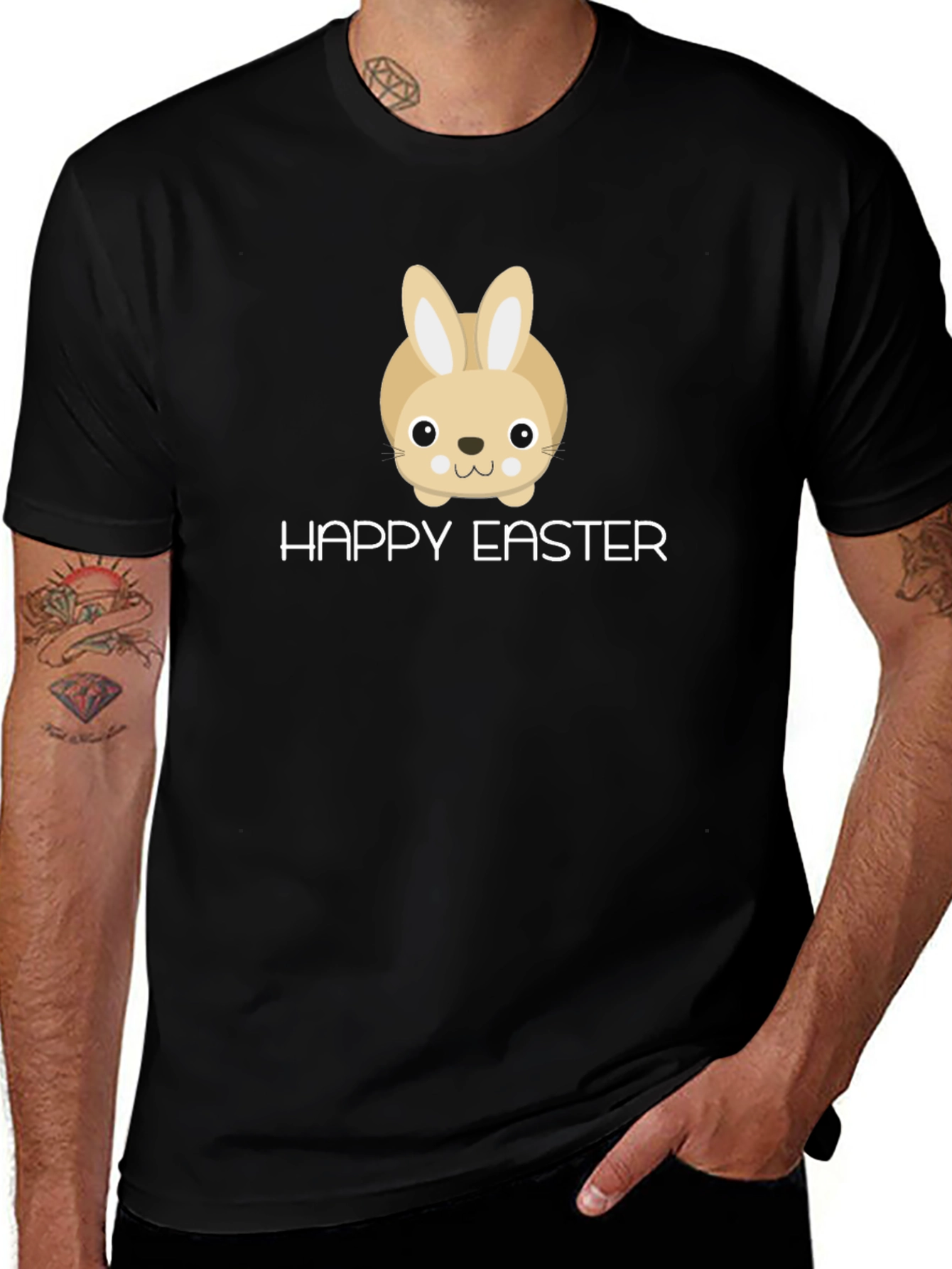 Happy Easter Bunny Graphic T-Shirt - Black