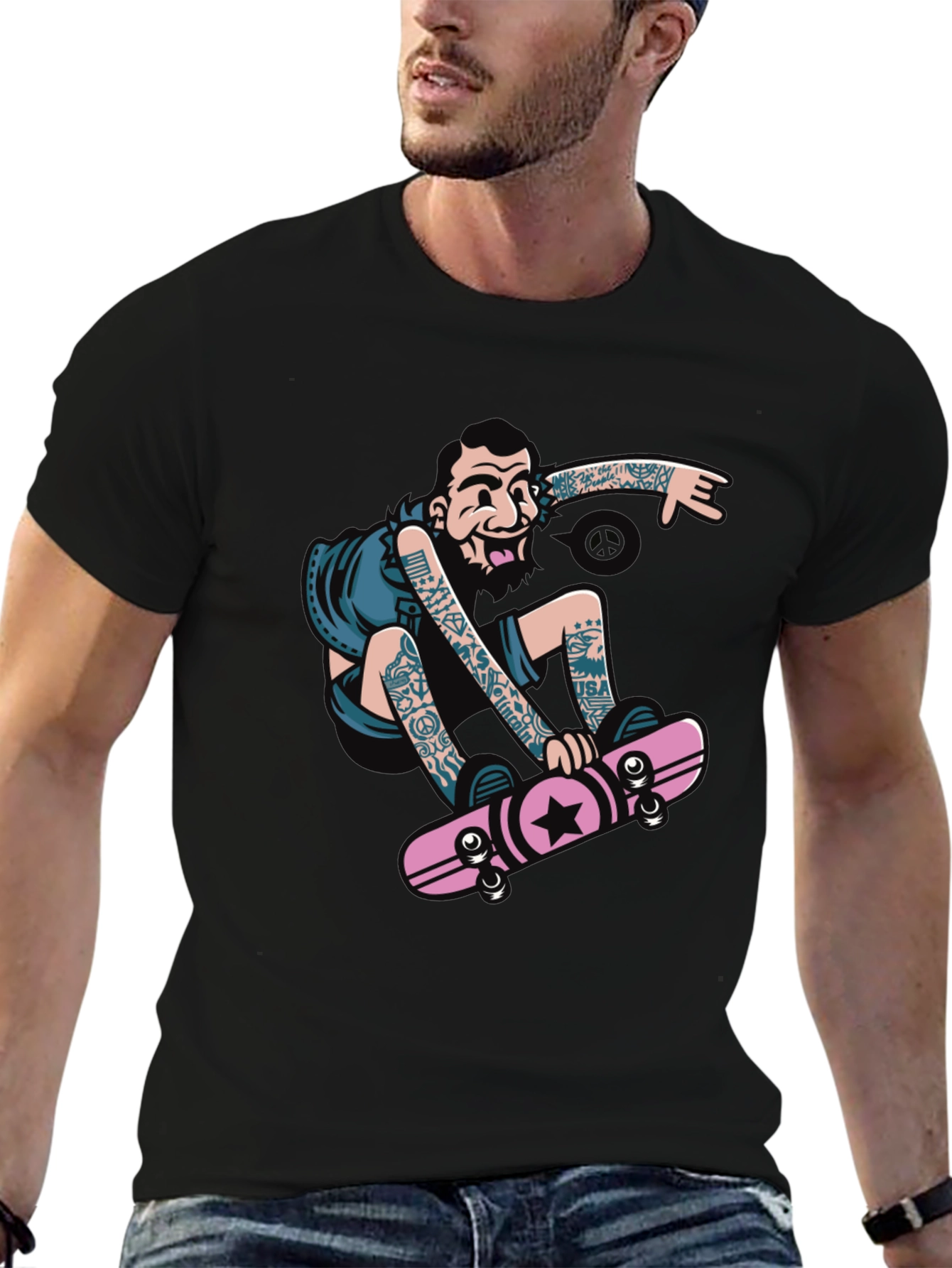 Skateboarder Graphic Tee - Black