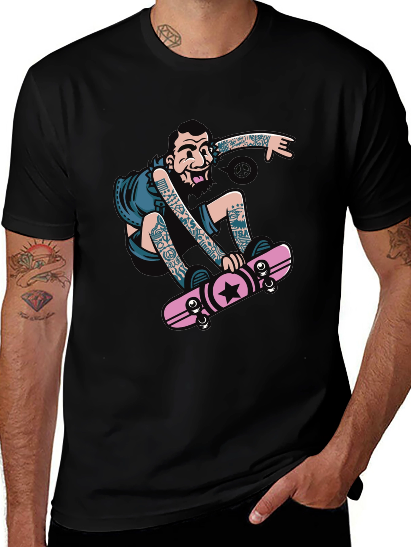 Skateboarder Graphic Tee - Black