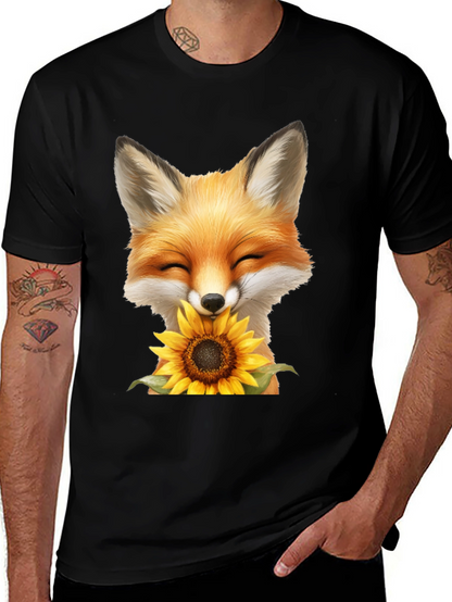Fox and Sunflower Graphic T-Shirt