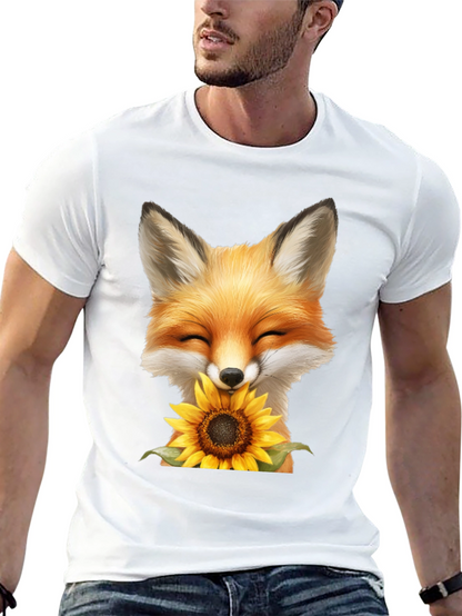 Fox and Sunflower Graphic T-Shirt