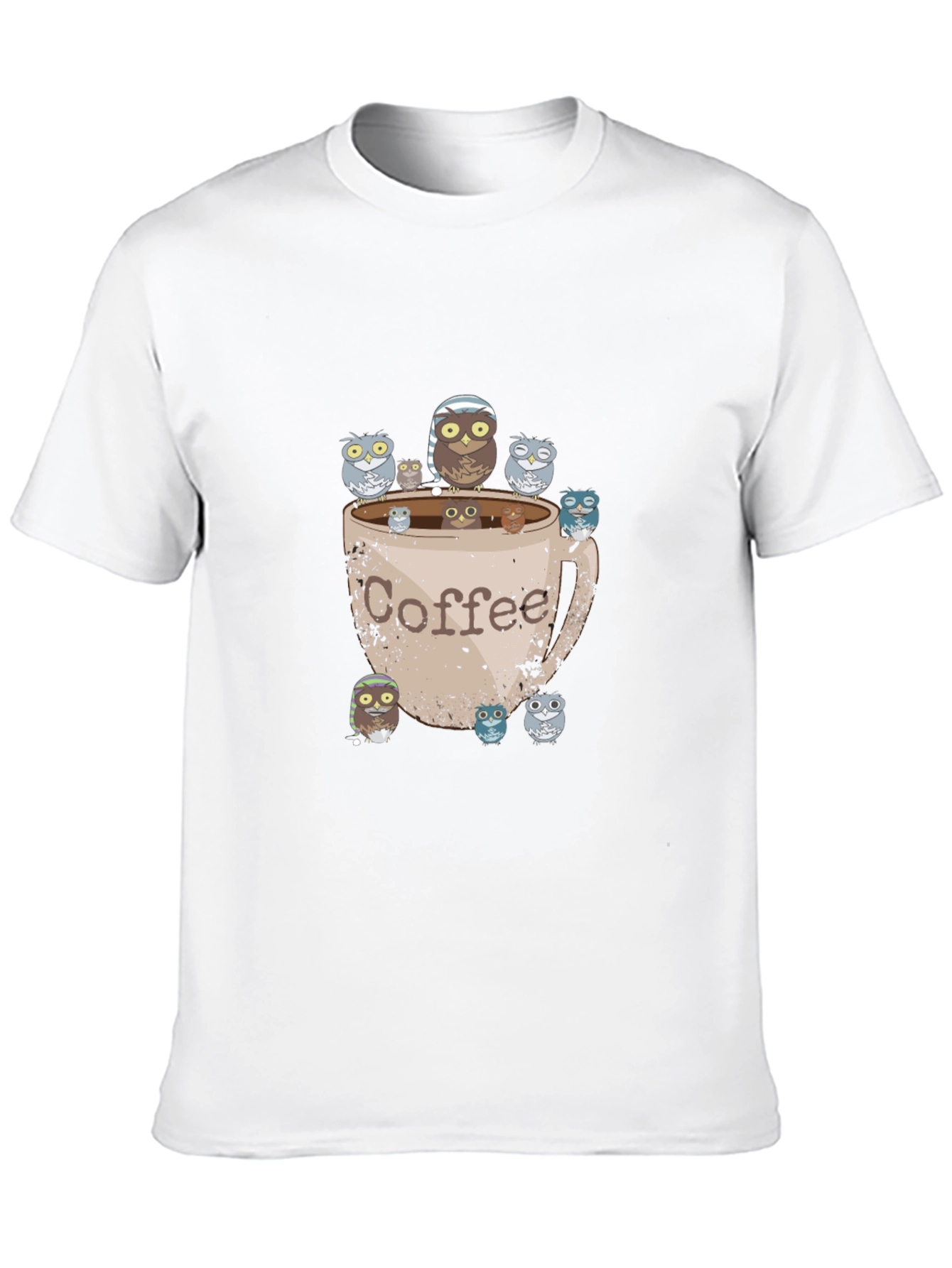 Coffee Owl Graphic Tee - Black Cotton T-Shirt