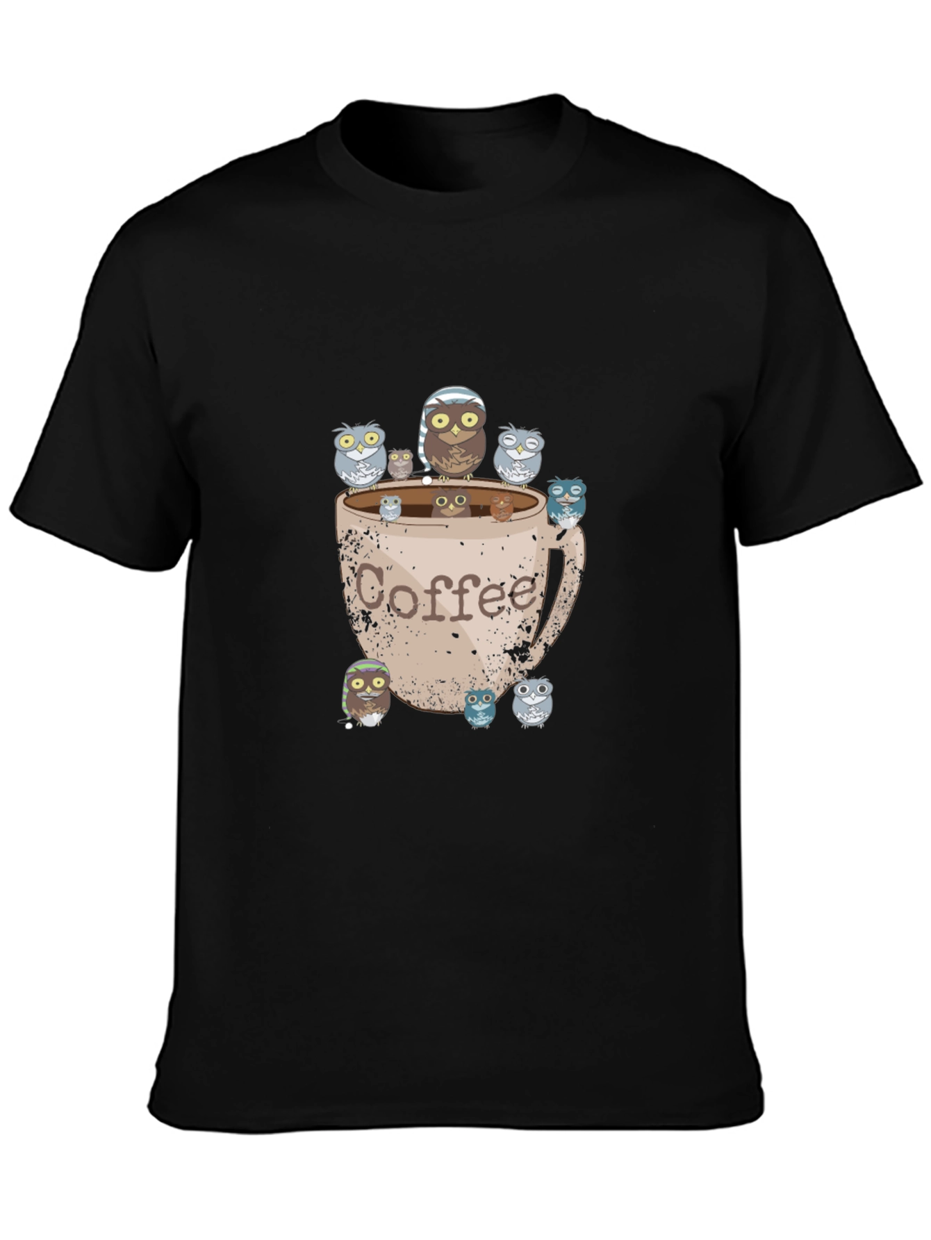 Coffee Owl Graphic Tee - Black Cotton T-Shirt